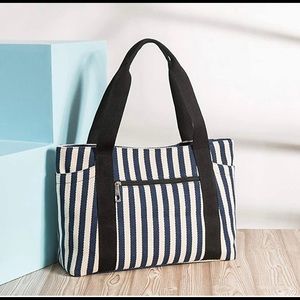 Zumeca Canvas Tote Bag - Navy/Cream stripes